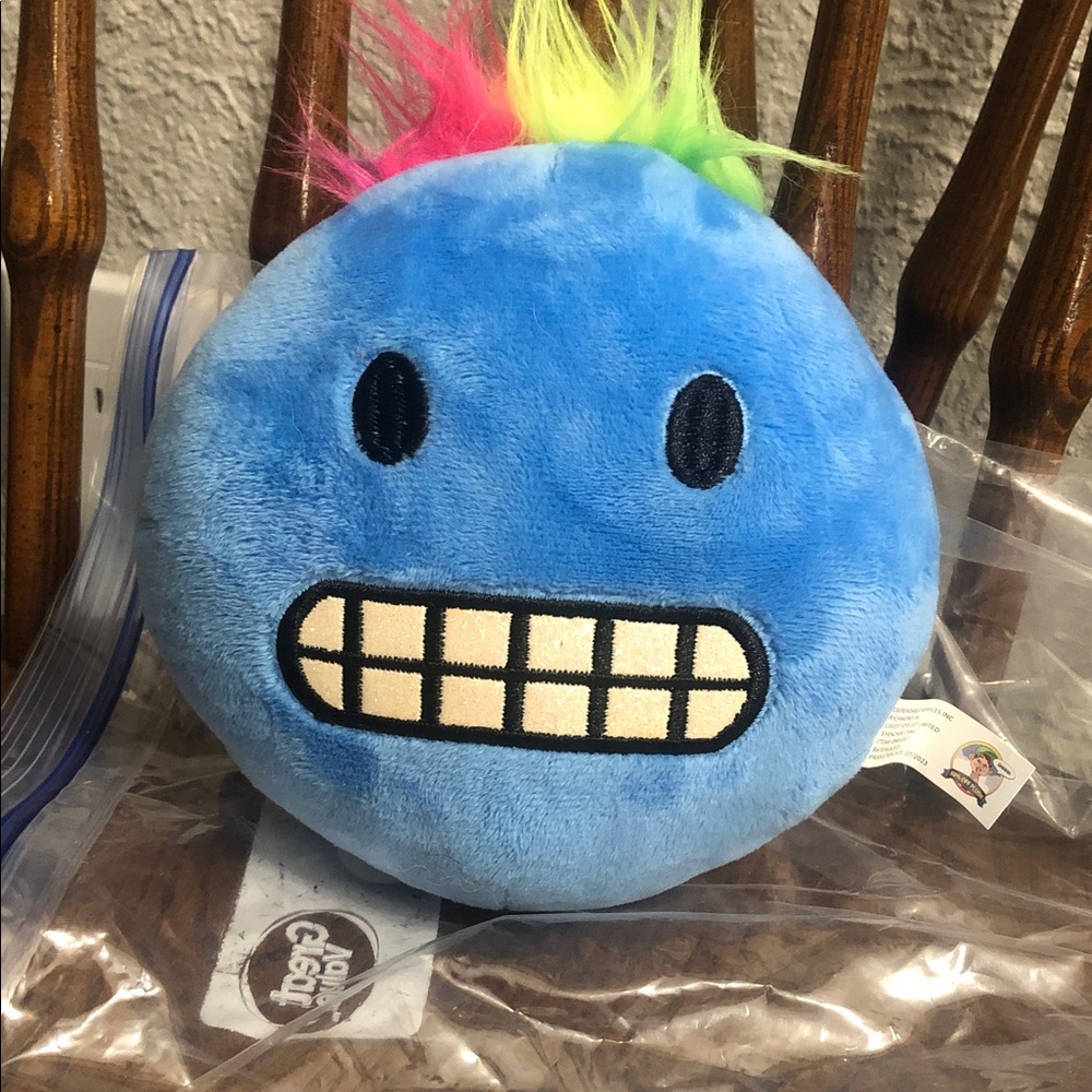 Plush Blue Smiley Face Kids Toy with Rainbow Hair